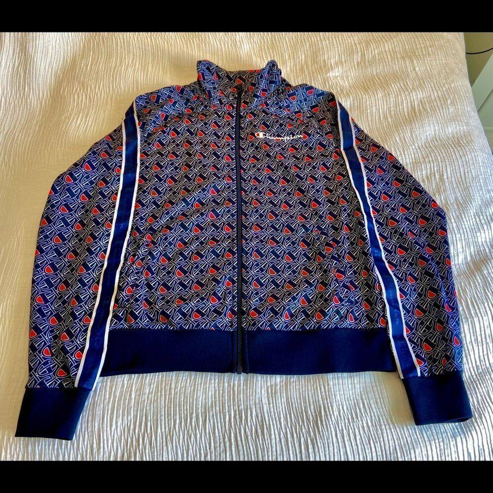Champion Allover Logo Blue Zip Up Track Jacket Size Medium. Worn On TV Show - Picture 2 of 14